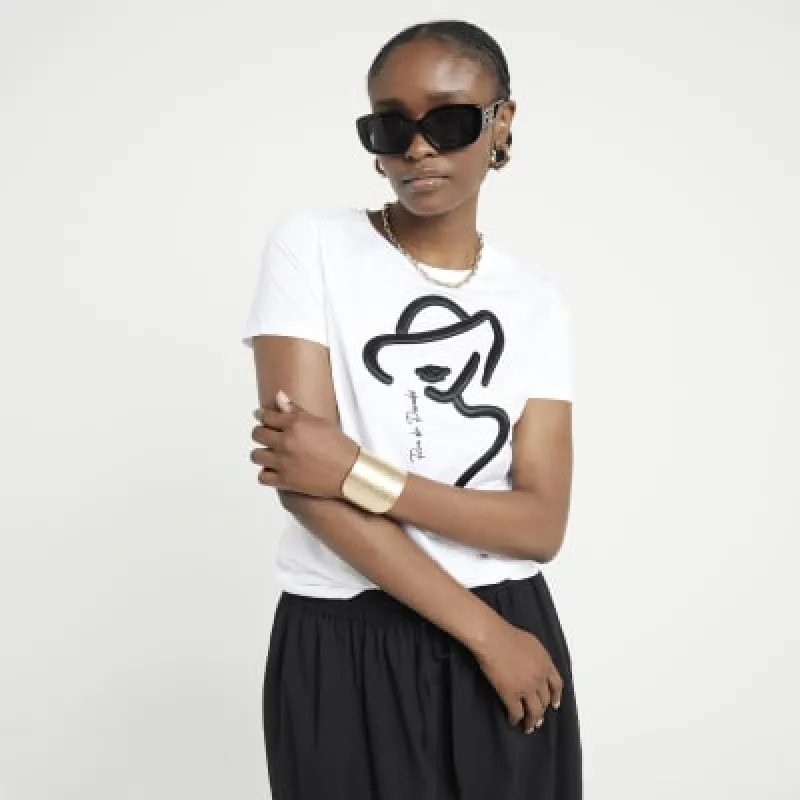 White graphic linear t-shirt sold by River Island