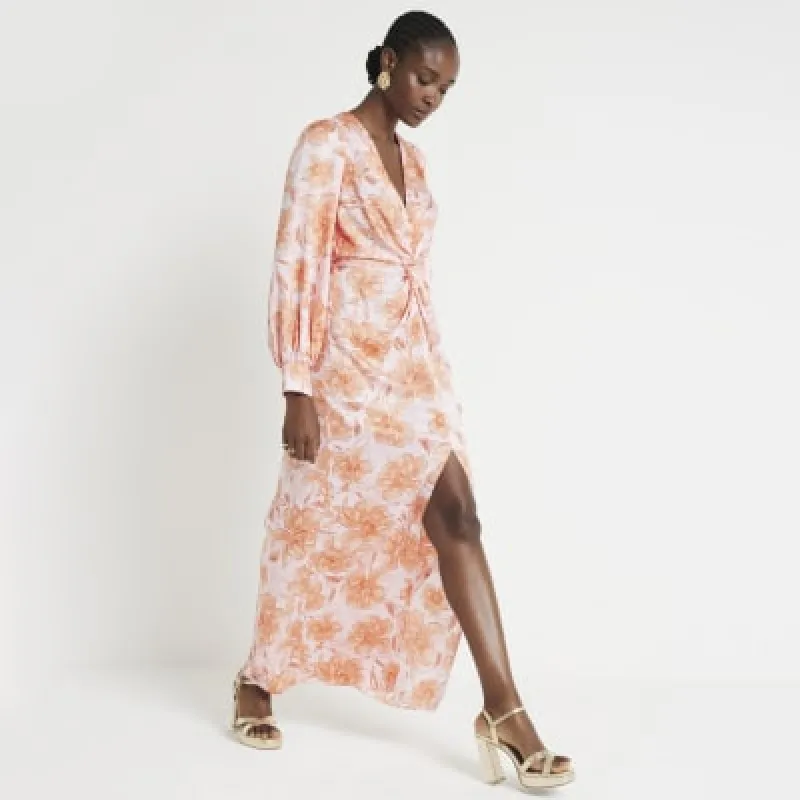 Pink floral twist front swing maxi dress sold by River Island
