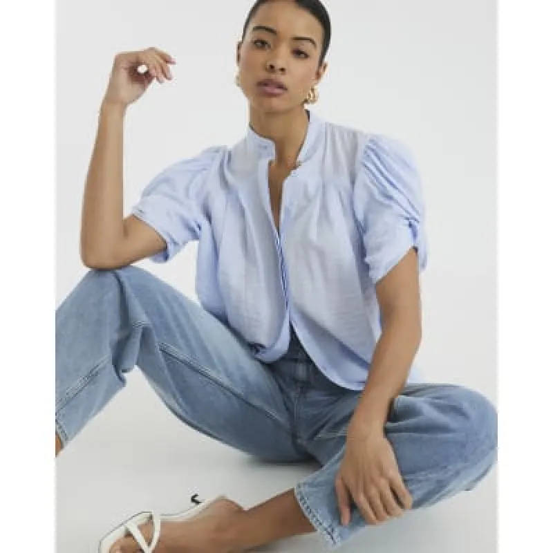 Blue Short Sleeve Pleated Blouse sold by River Island