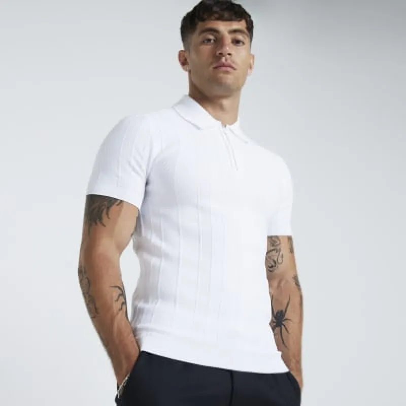 White muscle fit herringbone polo shirt sold by River Island