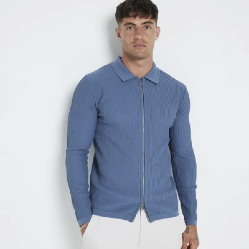 Blue slim fit zip up jumper sold by River Island