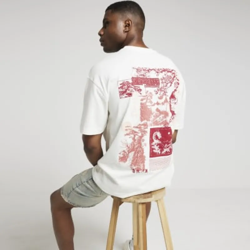 Beige oversized fit Japanese graphic t-shirt sold by River Island