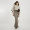 Beige Ribbed Maxi Split Skirt sold by River Island