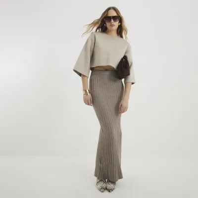Beige Ribbed Maxi Split Skirt sold by River Island