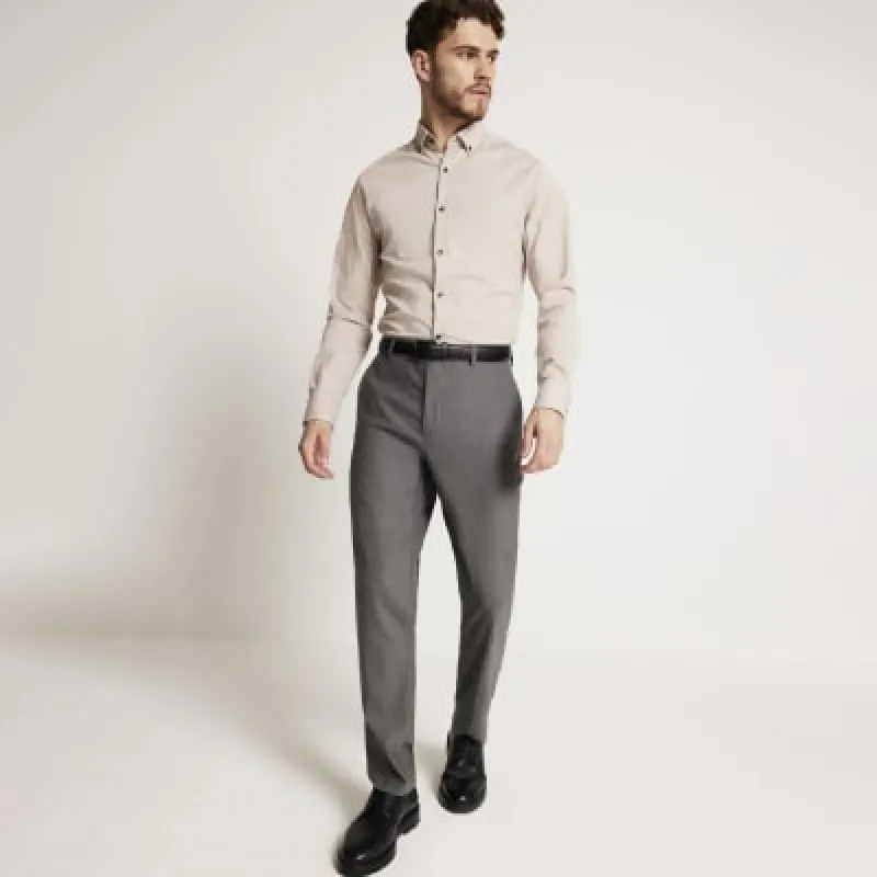 Stone muscle fit stretch textured smart shirt sold by River Island
