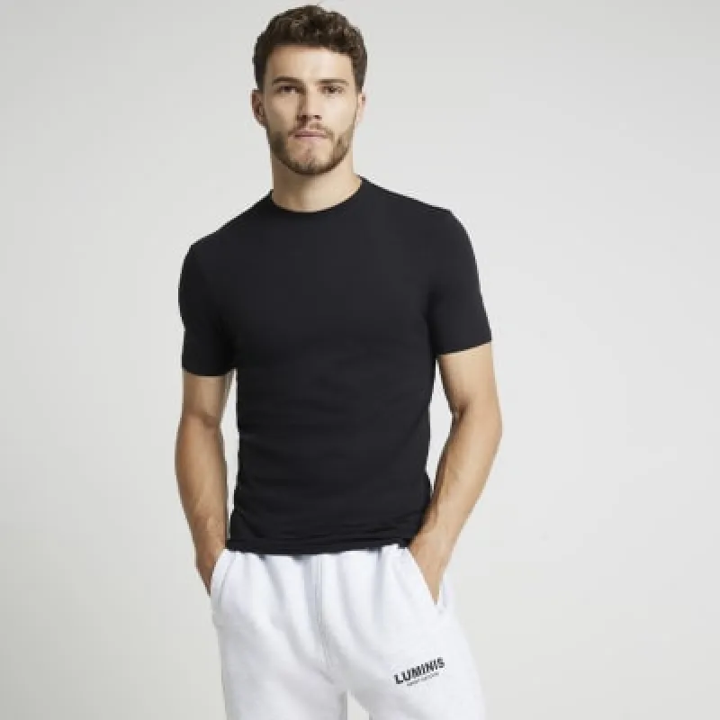 Black Muscle Fit stretch T-shirt 3PK sold by River Island