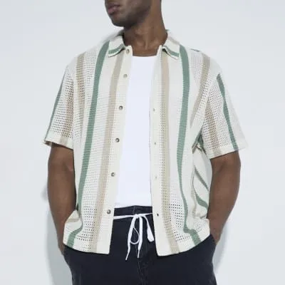 Beige Green Stripe Crochet Shirt sold by River Island