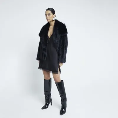 Black Faux Fur Jacket sold by River Island