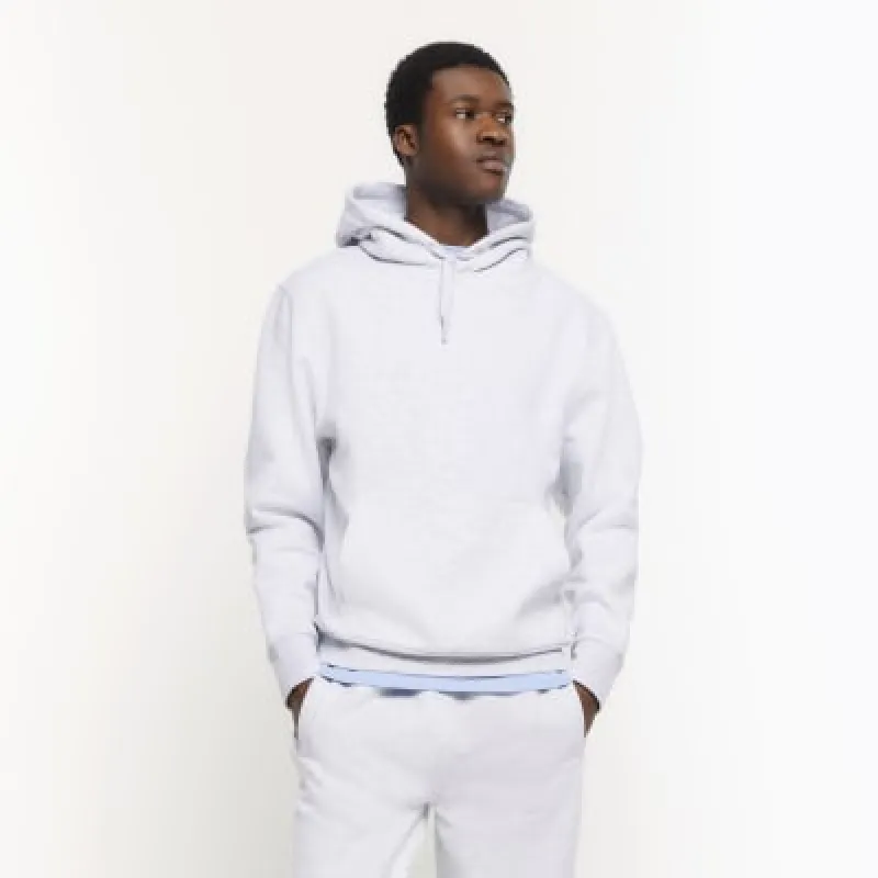 Grey regular fit plain hoodie sold by River Island
