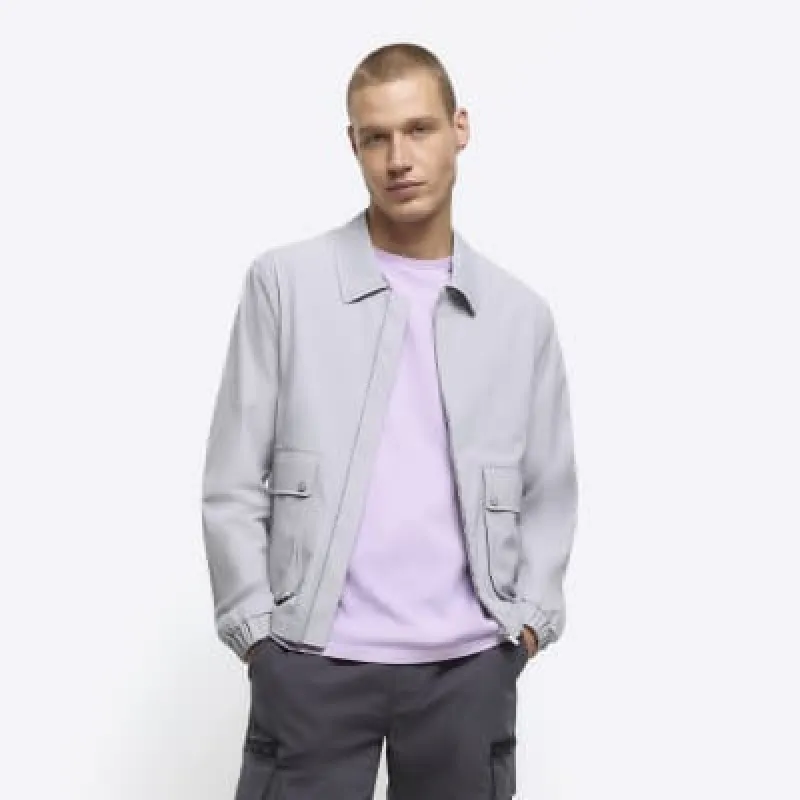 Grey regular fit zip up Harrington jacket sold by River Island