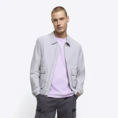 Grey regular fit zip up Harrington jacket sold by River Island