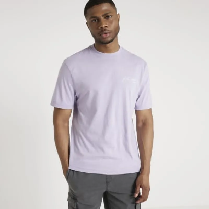 Purple regular fit script graphic t-shirt sold by River Island
