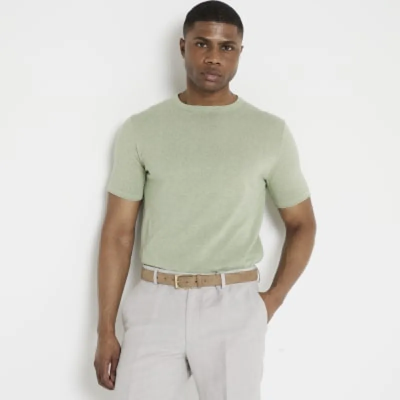 Green slim fit textured knit t-shirt sold by River Island