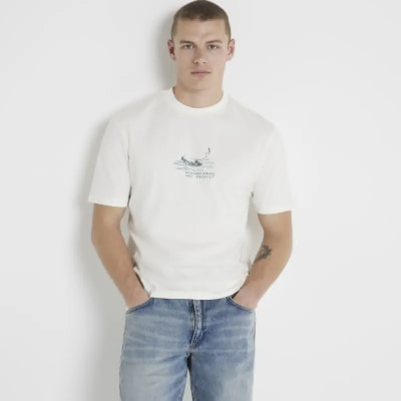 Beige regular fit graphic t-shirt sold by River Island