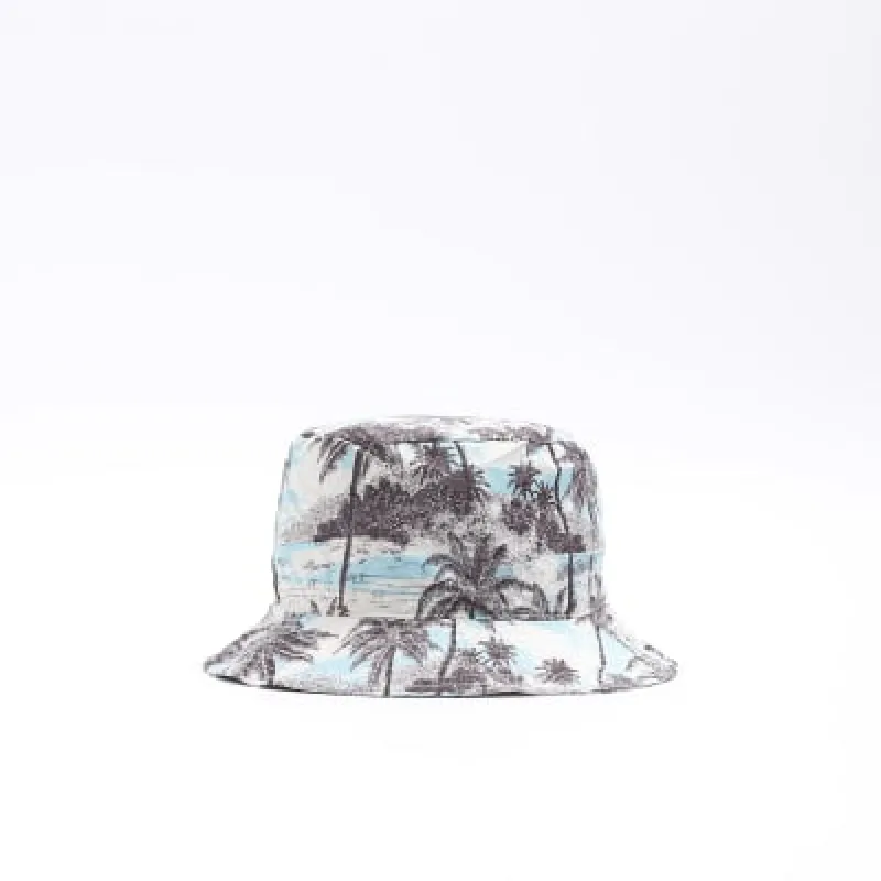 Blue Palm Tree Bucket Hat sold by River Island
