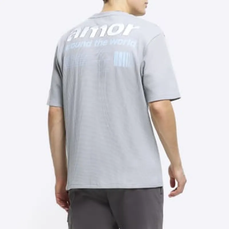 Grey regular fit back graphic print t-shirt sold by River Island