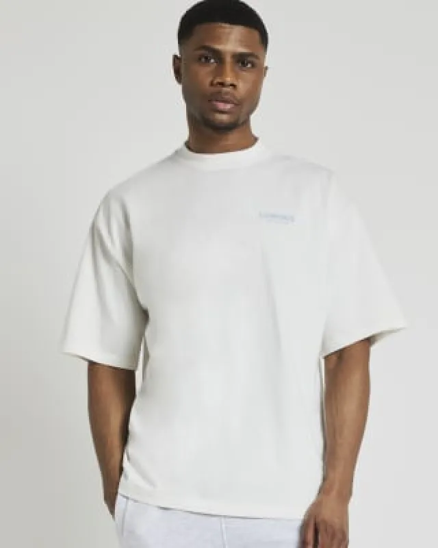Beige oversized fit graphic print t-shirt sold by River Island