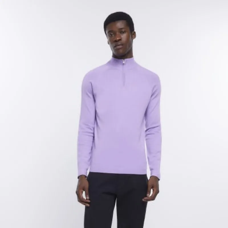 Purple slim fit half zip jumper sold by River Island