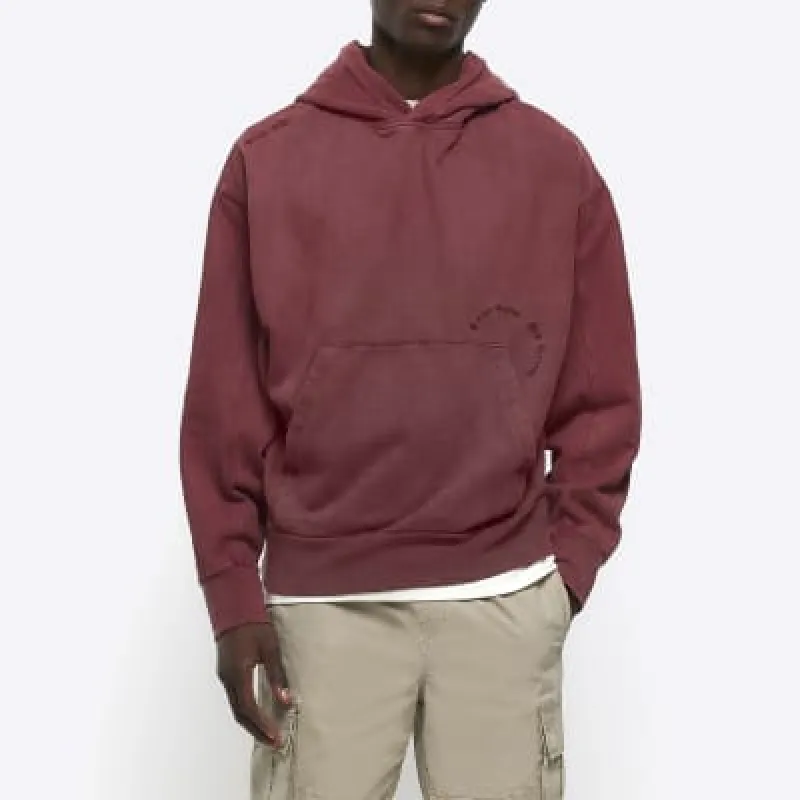 Washed red regular fit embroidered hoodie sold by River Island