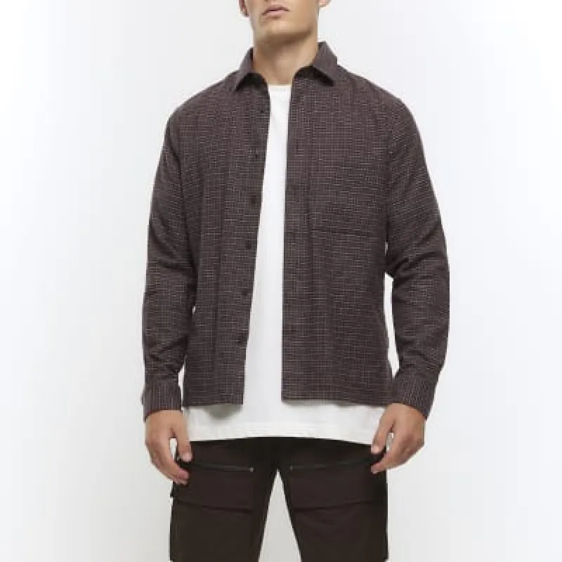 Brown regular fit check shirt sold by River Island