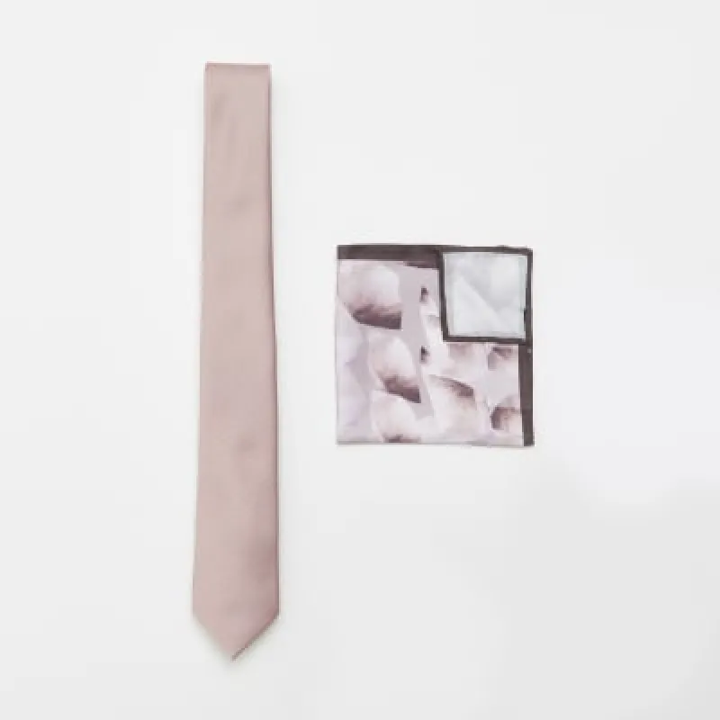 Pink twill tie and floral Pocket square set sold by River Island