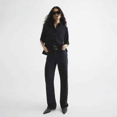 Black Short Sleeve Button Down Shirt sold by River Island