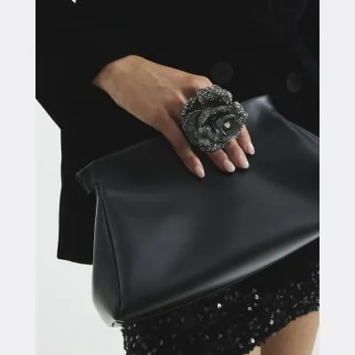 Premium Black Crystal Flower Ring sold by River Island