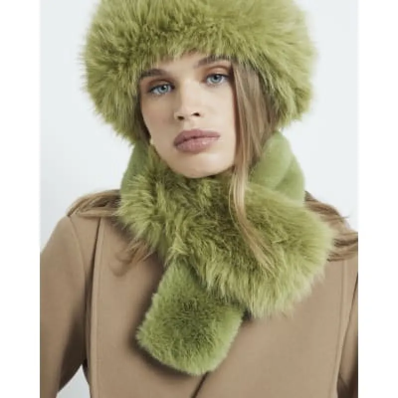 Green Short Pull Through Faux Fur Scarf sold by River Island