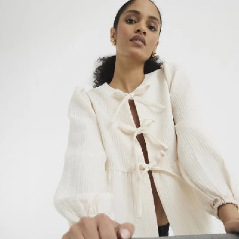 White Tie Up Peplum Blouse sold by River Island