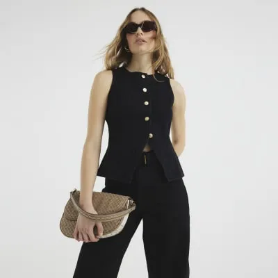 Black Denim Waistcoat sold by River Island