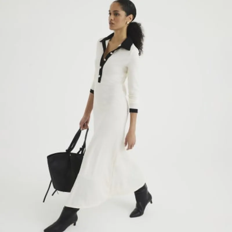 White Long Sleeve Button Down Midi Dress sold by River Island