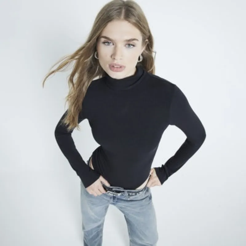 Black  Long Sleeve Roll Neck Bodysuit sold by River Island