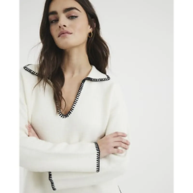 White Blanket Stitch Sweatshirt sold by River Island