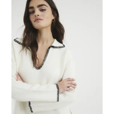 White Blanket Stitch Sweatshirt sold by River Island