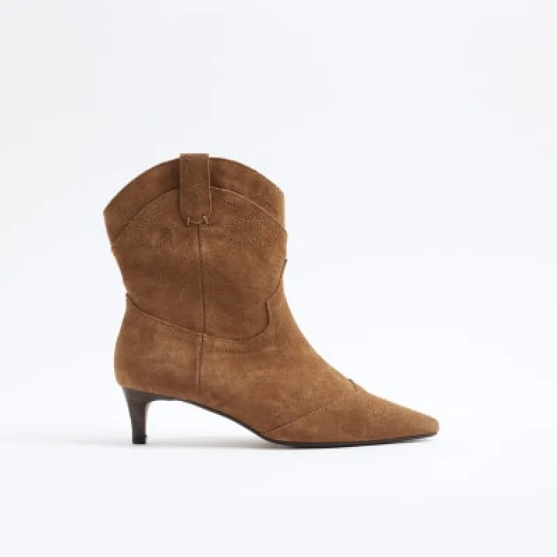 Brown Suede Kitten Heel Western Boots sold by River Island