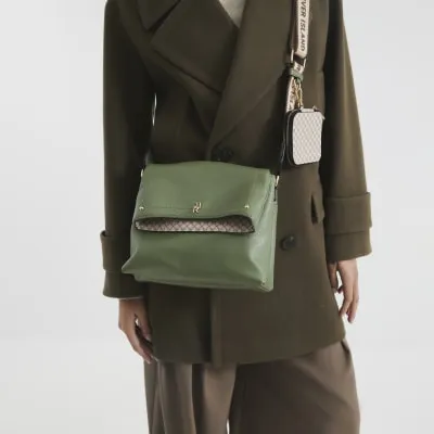 Khaki Faux Leather Flap Over Cross Body Bag sold by River Island