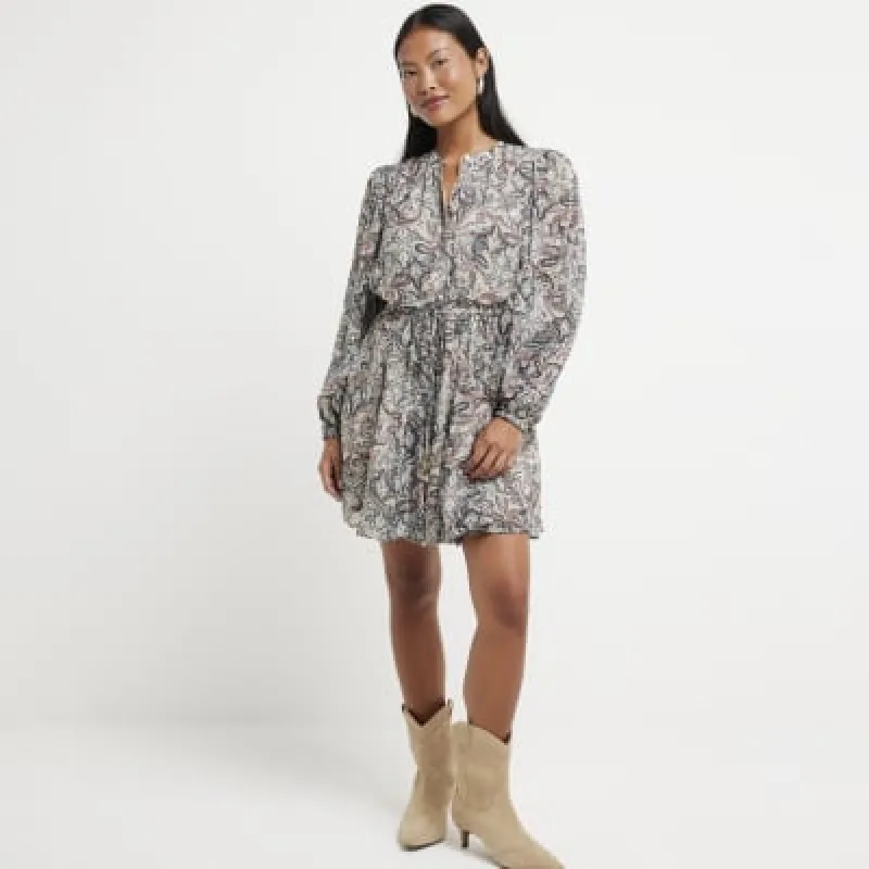 Petite Beige paisley print smock mini dress sold by River Island