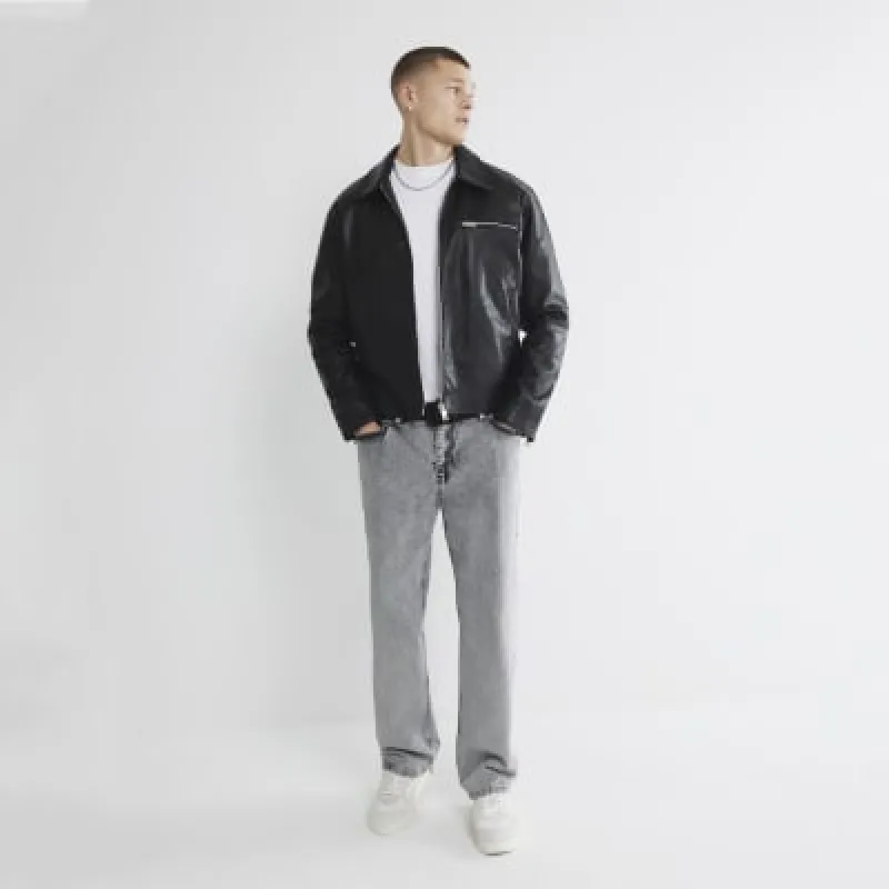 Black Faux Leather Zip Jacket sold by River Island