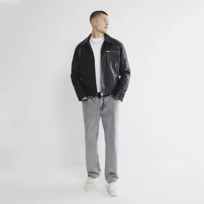 Black Faux Leather Zip Jacket sold by River Island