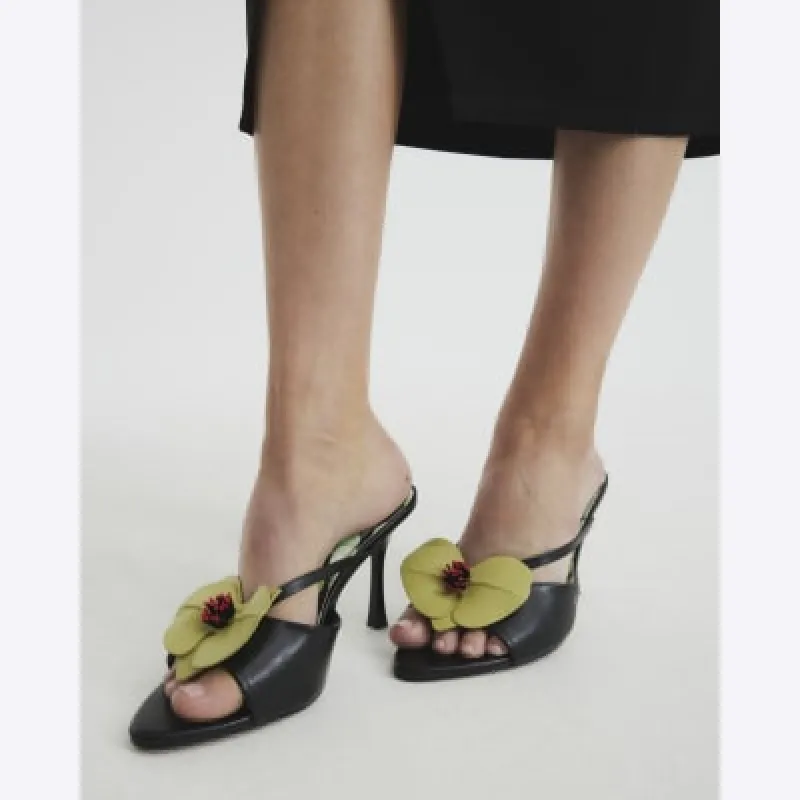 Black Open Toe Orchid Heeled Sandals sold by River Island