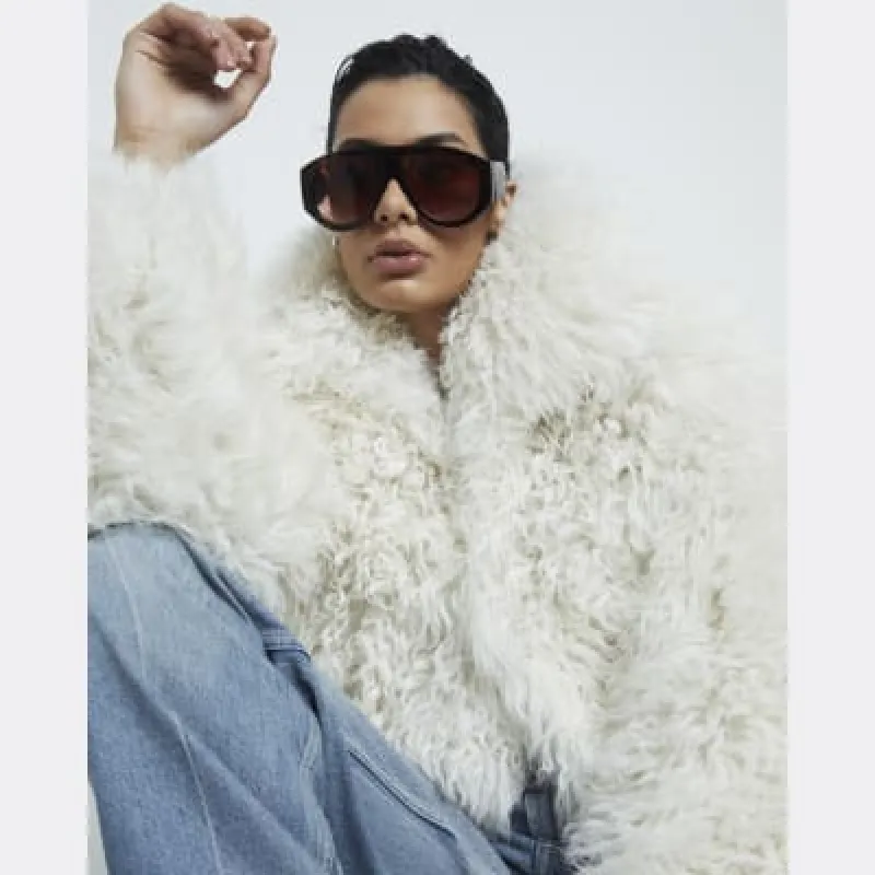 Cream Premium Real Shearling Coat sold by River Island