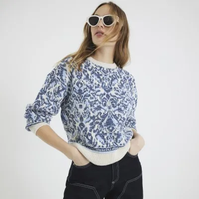 Blue Paisley Jacquard Jumper sold by River Island