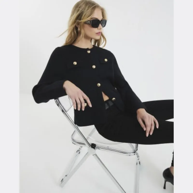 Black Multi Button Knit Cardigan made by River Island