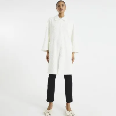 Cream Faux Feather Fringed Midi Coat sold by River Island