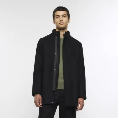 Black regular fit wool blend coat sold by River Island