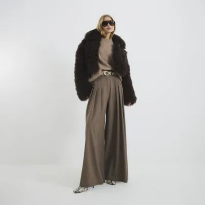 Brown Real Shearling Short Jacket sold by River Island