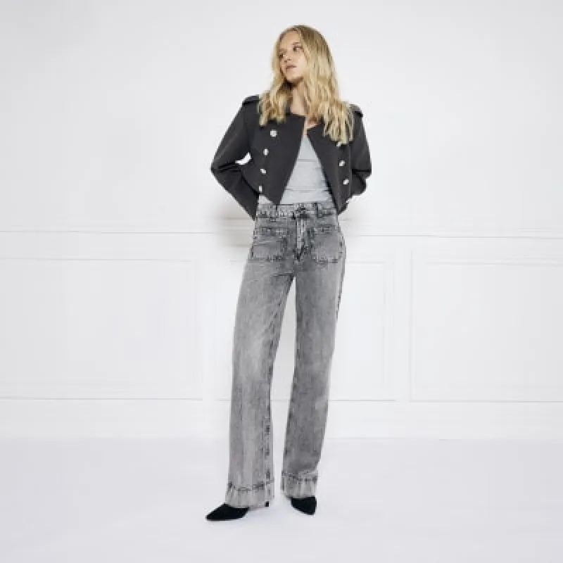 Grey high waisted front pocket wide leg jeans sold by River Island