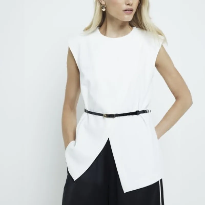 White scuba belted vest top sold by River Island