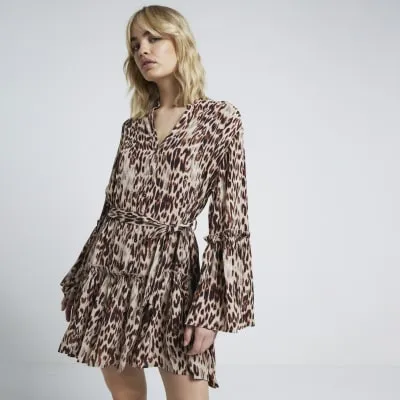 Brown leopard print belted mini shirt dress sold by River Island