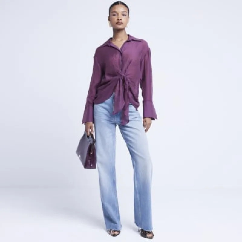 Purple twist front button up shirt sold by River Island